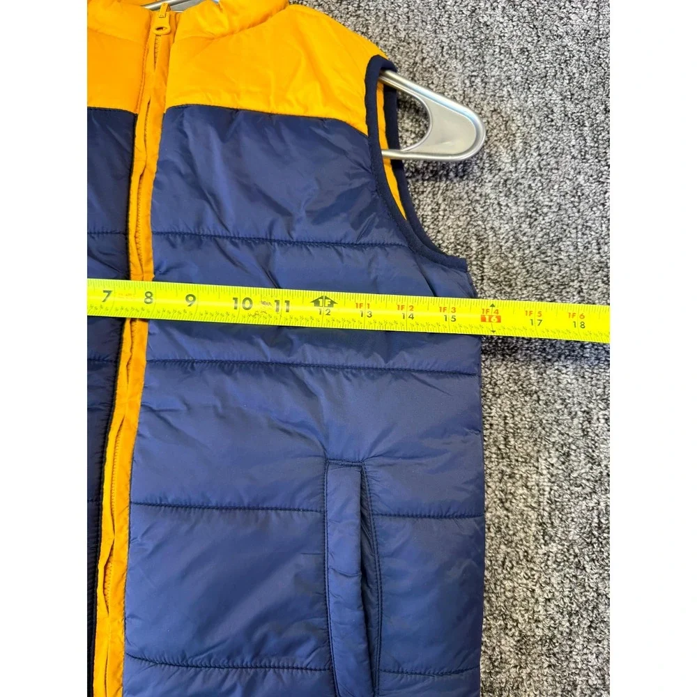 Janie and Jack Reversible Puffer Vest Boys 7/8 Blue Yellow Adventure Outerwear